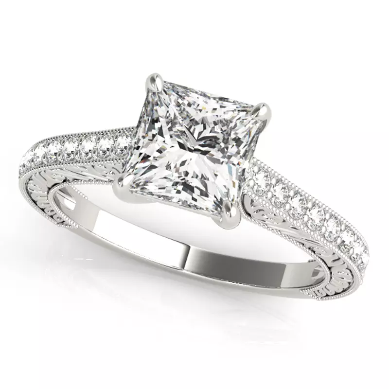 14K White Gold Tinsley Vintage Pavé Diamond Engagement Ring