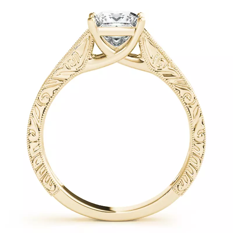 18K Yellow Gold Sahara Princess Cut Engraved Solitaire Engagement Ring