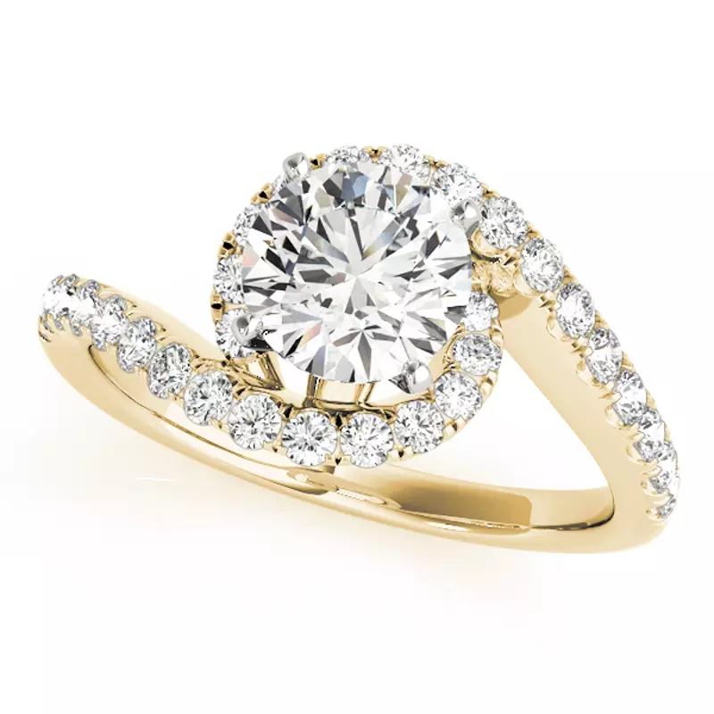 14K Yellow Gold Dani Diamond Halo Bypass Engagement Ring