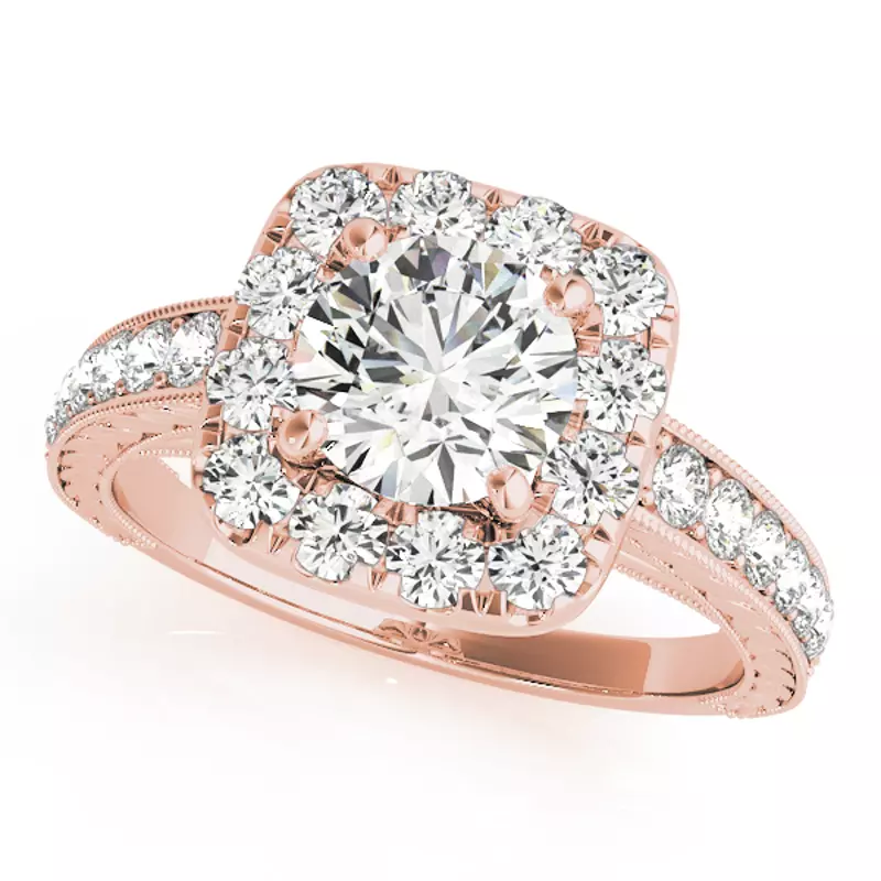 14K Rose Gold Soul Vintage Inspired Halo Engagement Ring