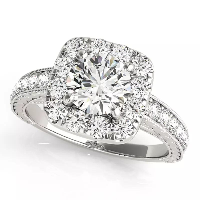 14K White Gold Soul Vintage Inspired Halo Engagement Ring