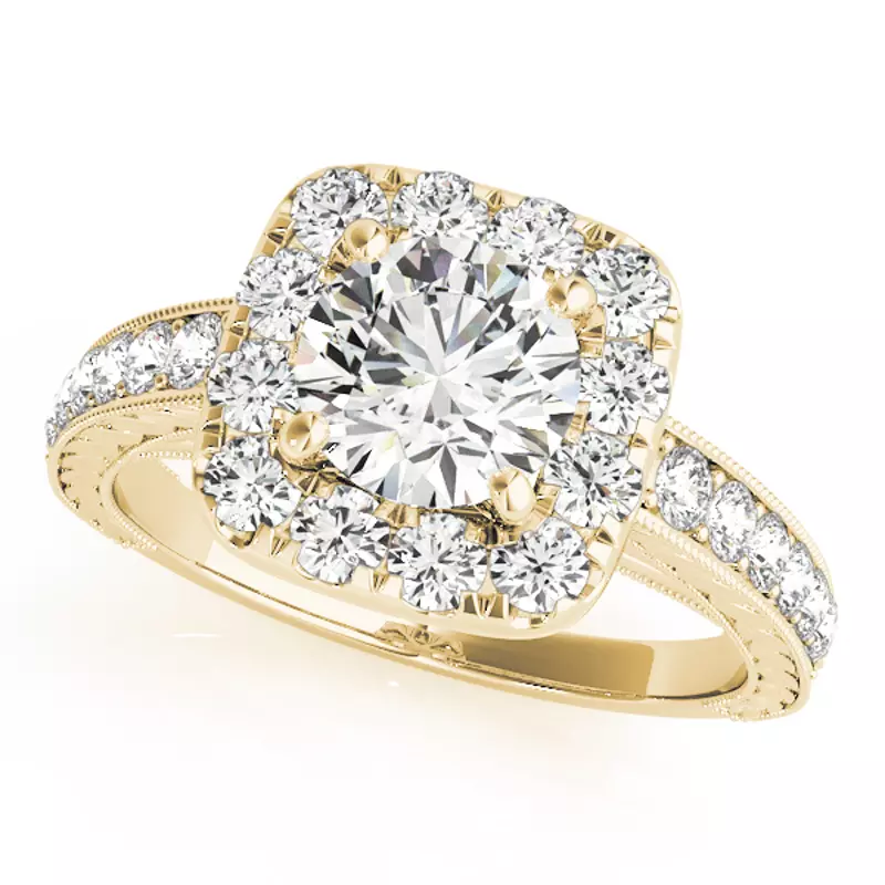 14K Yellow Gold Soul Vintage Inspired Halo Engagement Ring