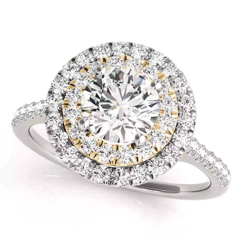 18K Yellow Gold Daisy Double Halo Engagement Ring