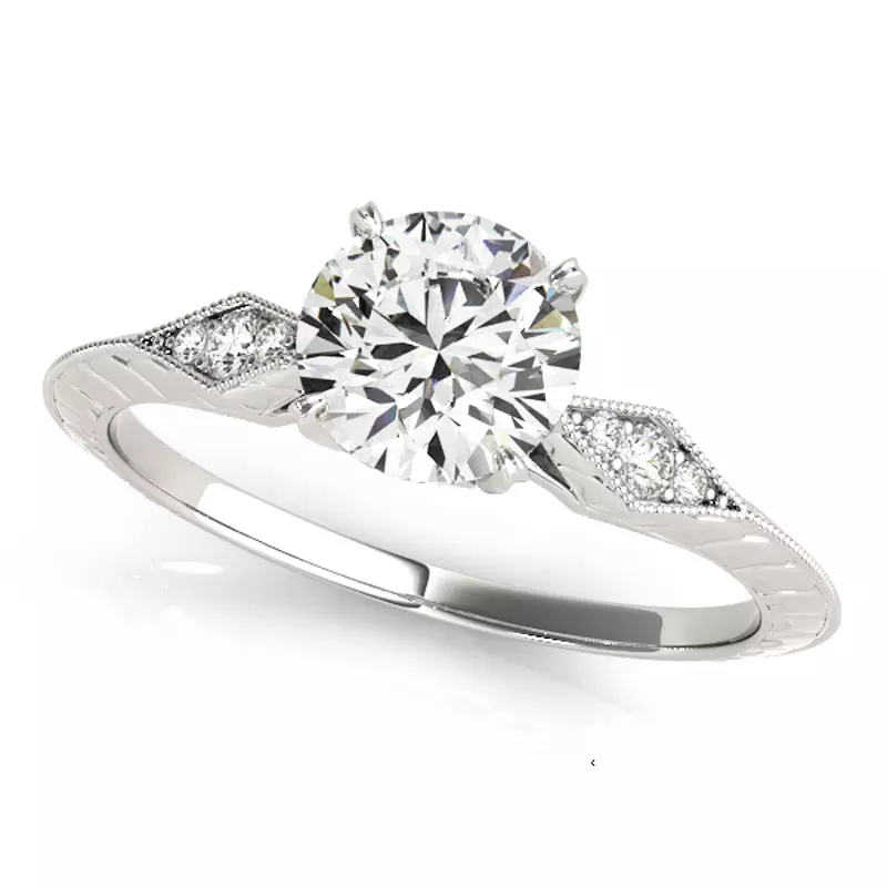 14K White Gold Isla 4 Prong Vintage Style Engagement Ring