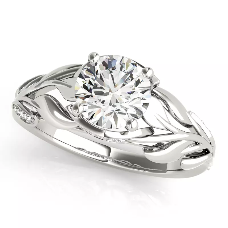 18K White Gold Samara Nature Inspired Engagement Ring With Diamond Accents