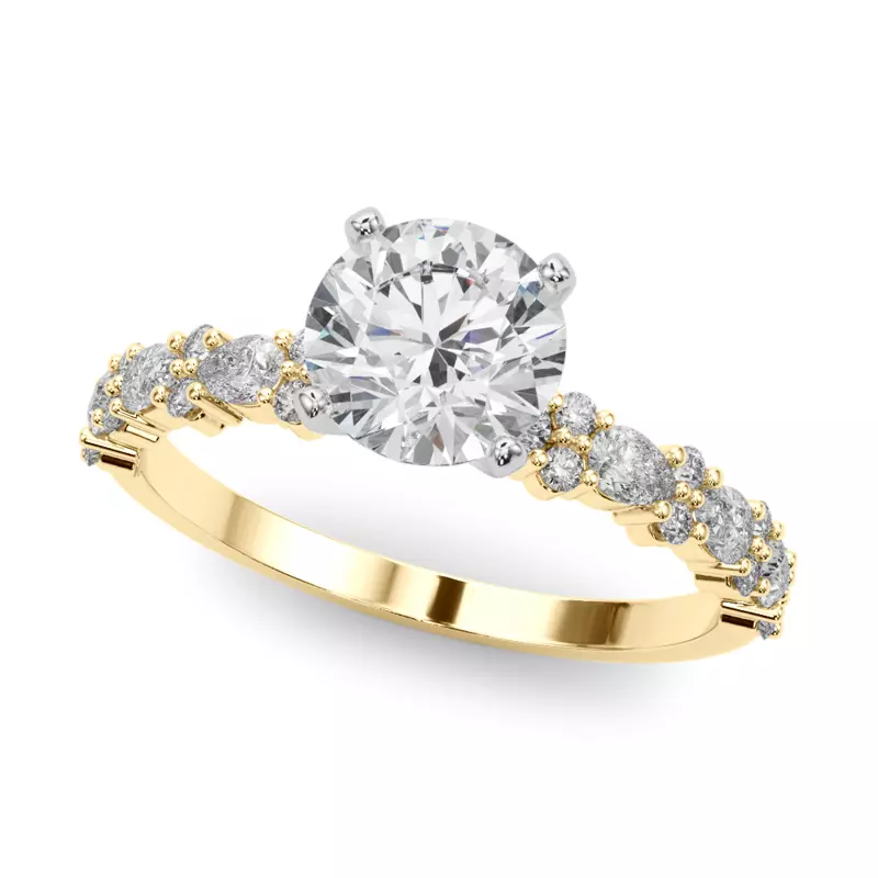 14K Yellow Gold Dana Round And Pear Shape Diamond Engagement Ring