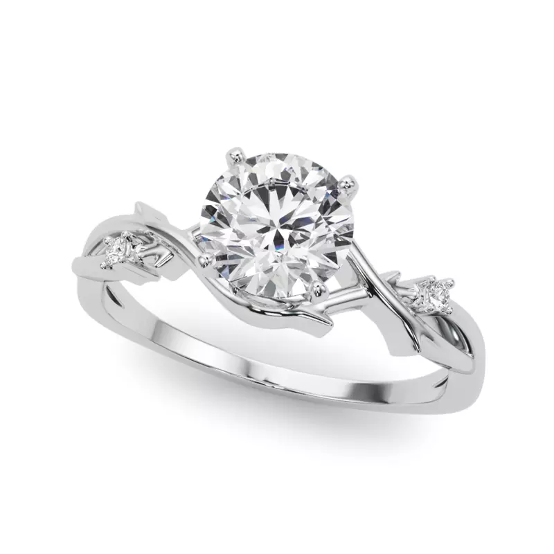 14K White Gold Vine Nature Inspired Engagement Ring