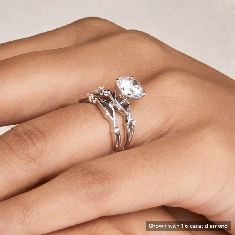 14K White Gold Vine Nature Inspired Engagement Ring