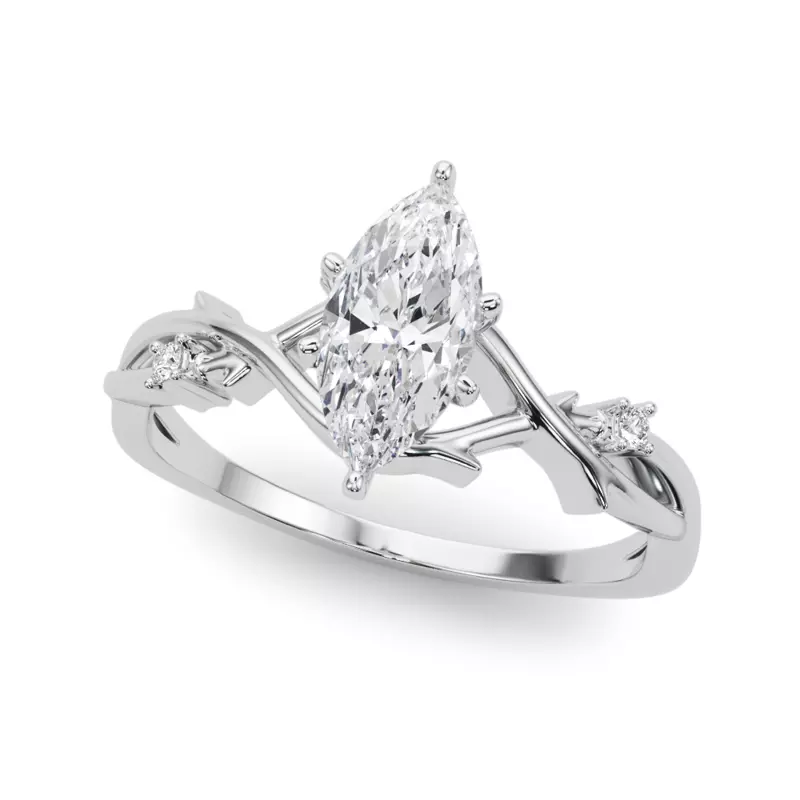 14K White Gold Vine Nature Inspired Engagement Ring