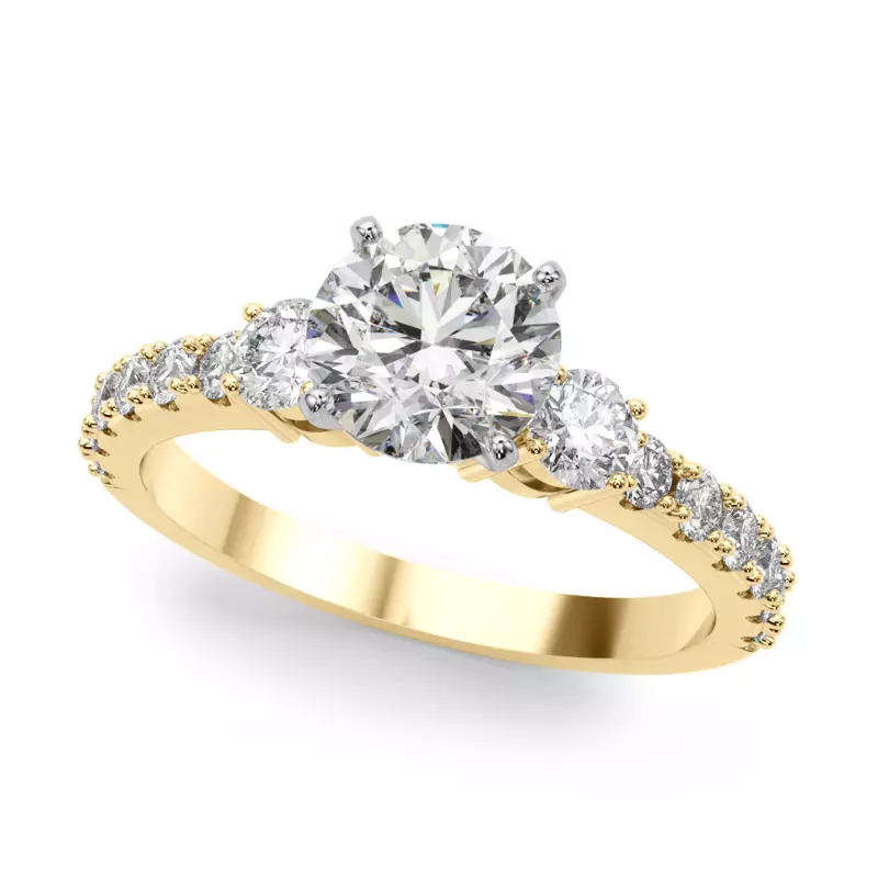 14K Yellow Gold Christina 3 Stone Pave Diamond Engagement Ring