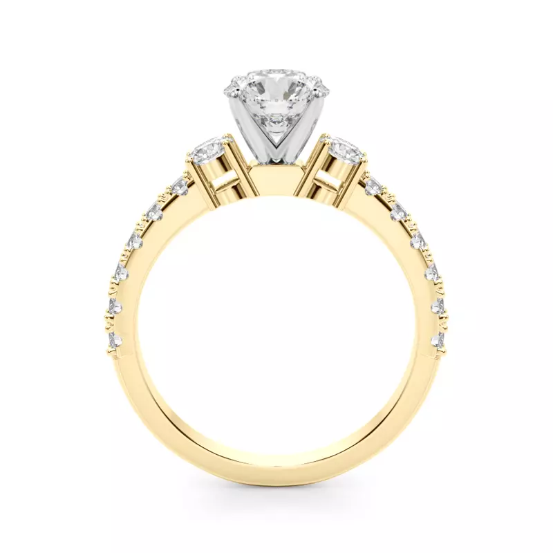 14K Yellow Gold Christina 3 Stone Pave Diamond Engagement Ring
