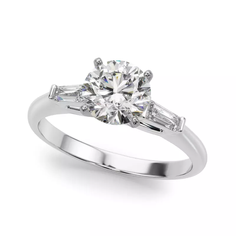 14K White Gold Galla Three Stone Tapered Baguette Engagement Ring