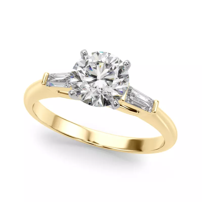 14K Yellow Gold Galla Three Stone Tapered Baguette Engagement Ring