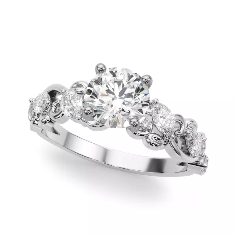 Platinum Seraphina Marquise And Round Diamond Nature Inspired Engagement Ring