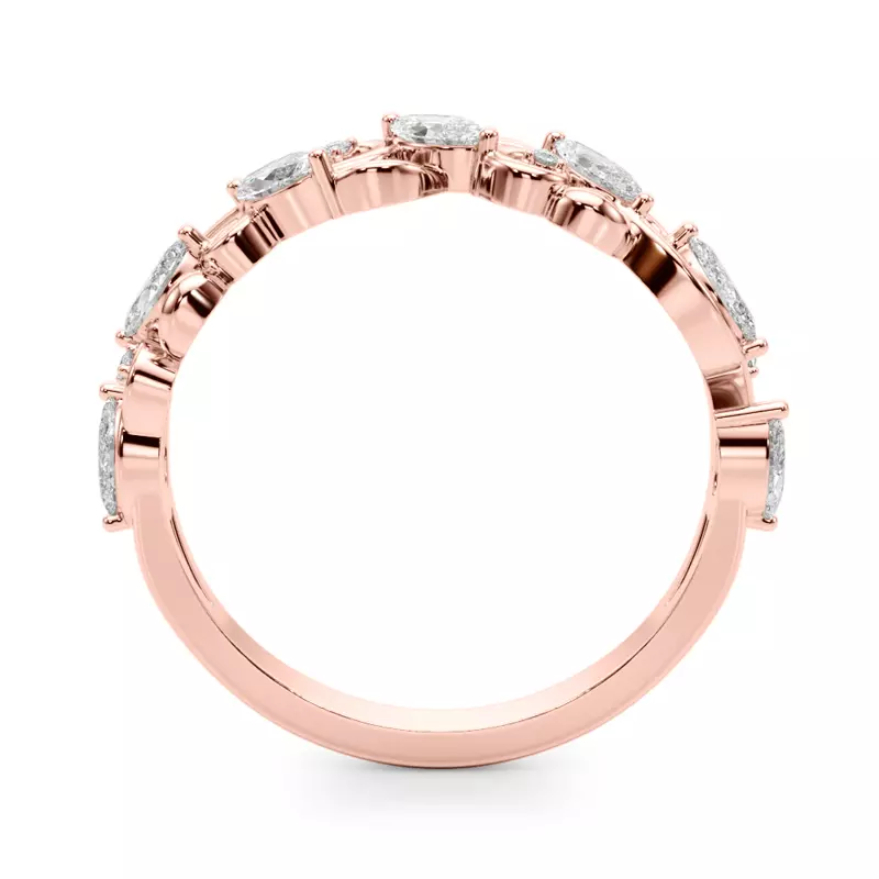 14K Rose Gold Seraphina Marquise And Round Diamond Nature Inspired Wedding Band