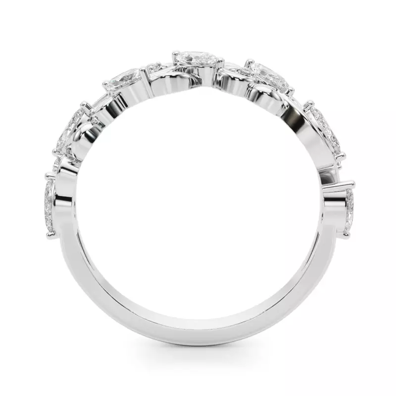14K White Gold Seraphina Marquise And Round Diamond Nature Inspired Wedding Band