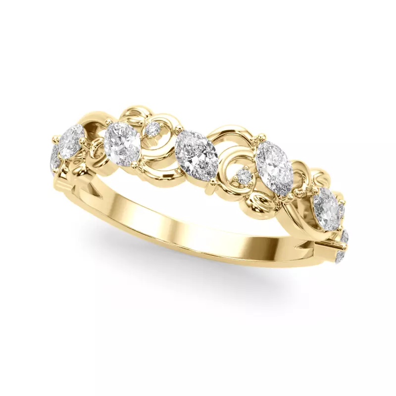 14K Yellow Gold Seraphina Marquise And Round Diamond Nature Inspired Wedding Band