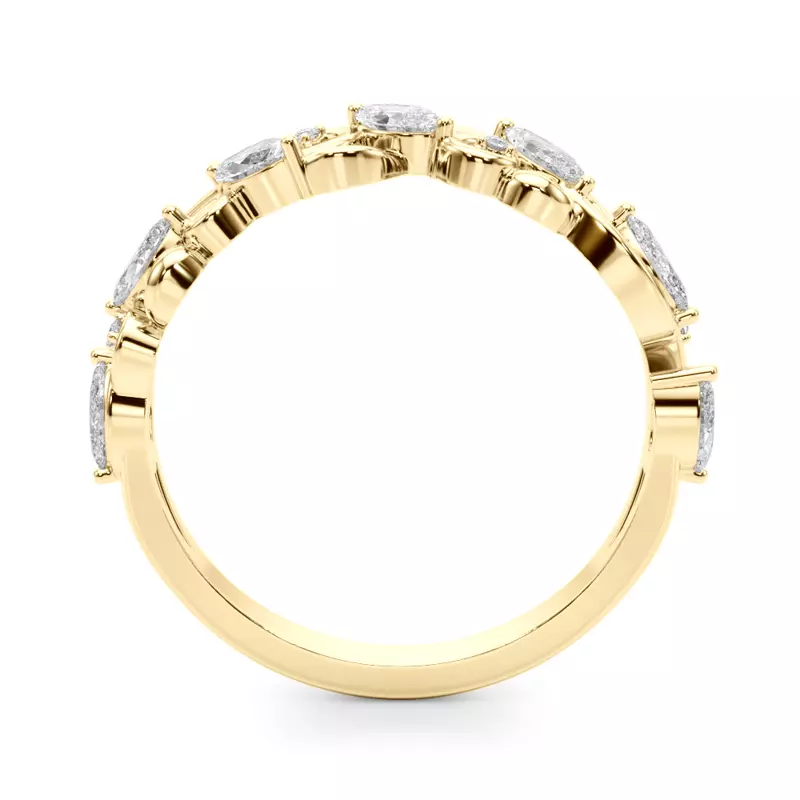 14K Yellow Gold Seraphina Marquise And Round Diamond Nature Inspired Wedding Band