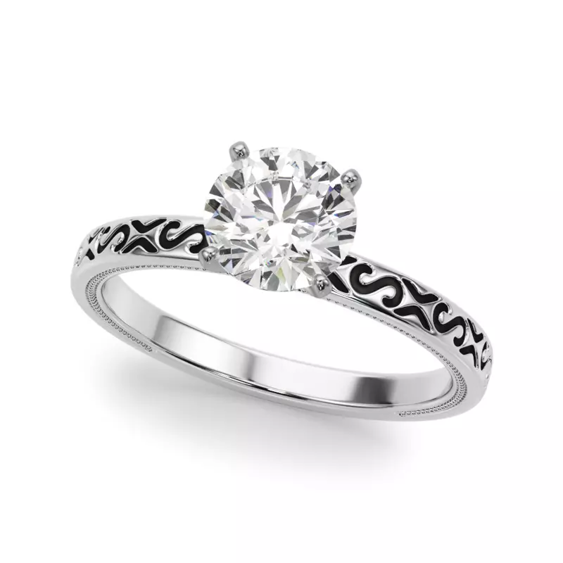 14K White Gold Tanzanora Vintage Inspired Solitaire Engagement Ring