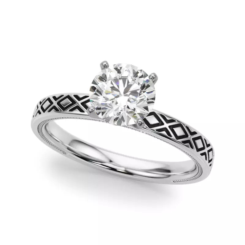 14K White Gold Peridorna Vintage Inspired Solitaire Engagement Ring