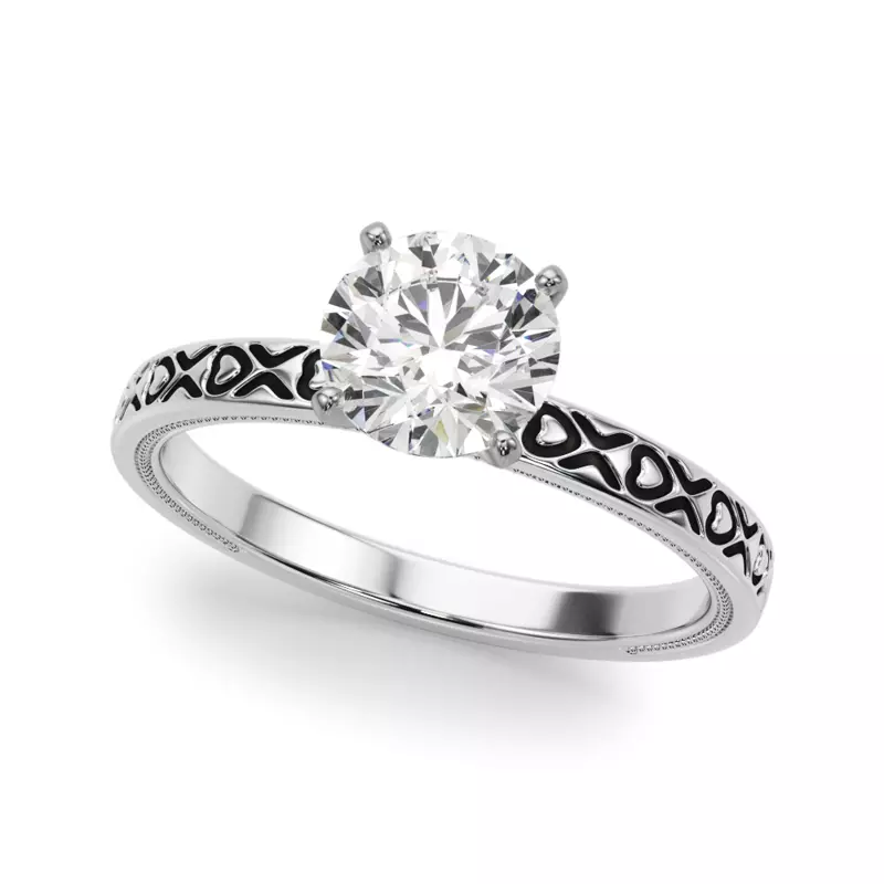 14K White Gold Moganita Vintage Inspired Solitaire Engagement Ring