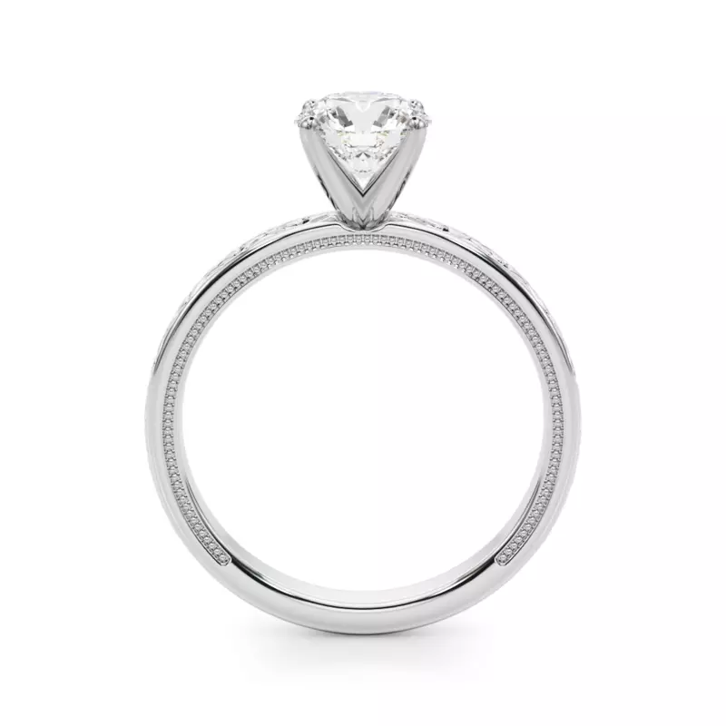 14K White Gold Moganita Vintage Inspired Solitaire Engagement Ring