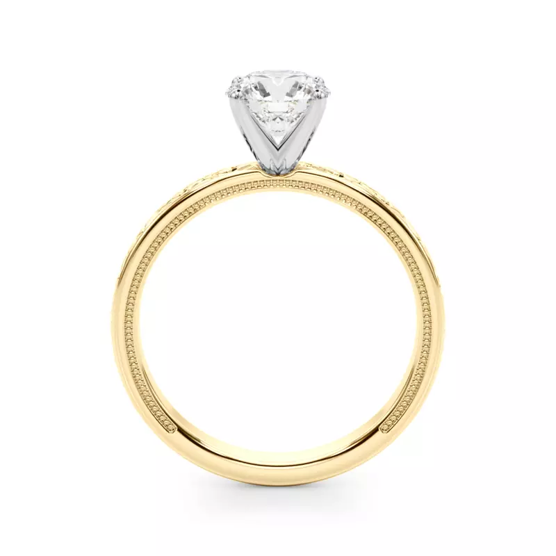 14K Yellow Gold Moganita Vintage Inspired Solitaire Engagement Ring