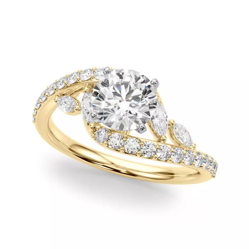 14K Yellow Gold Ametrine Marquise And Round Diamond Bypass Engagement Ring