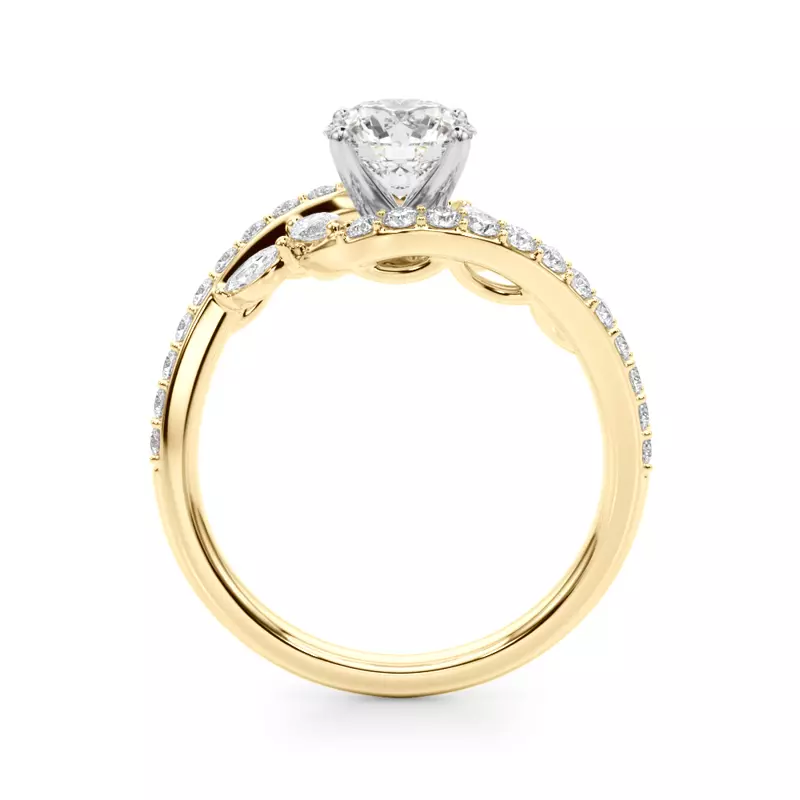 14K Yellow Gold Ametrine Marquise And Round Diamond Bypass Engagement Ring