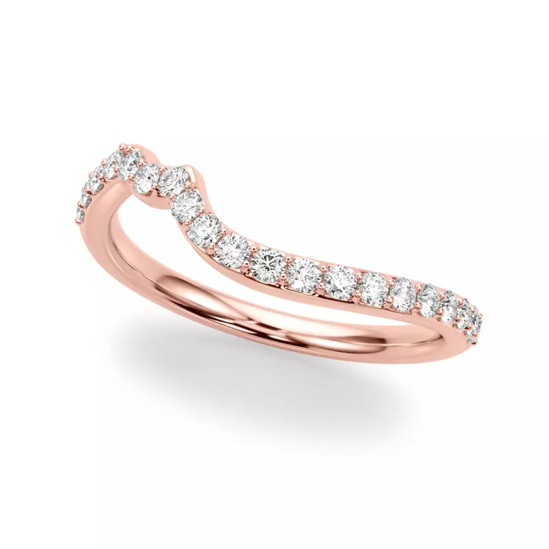 14K Rose Gold Ametrine Curved Pave Diamond Wedding Band