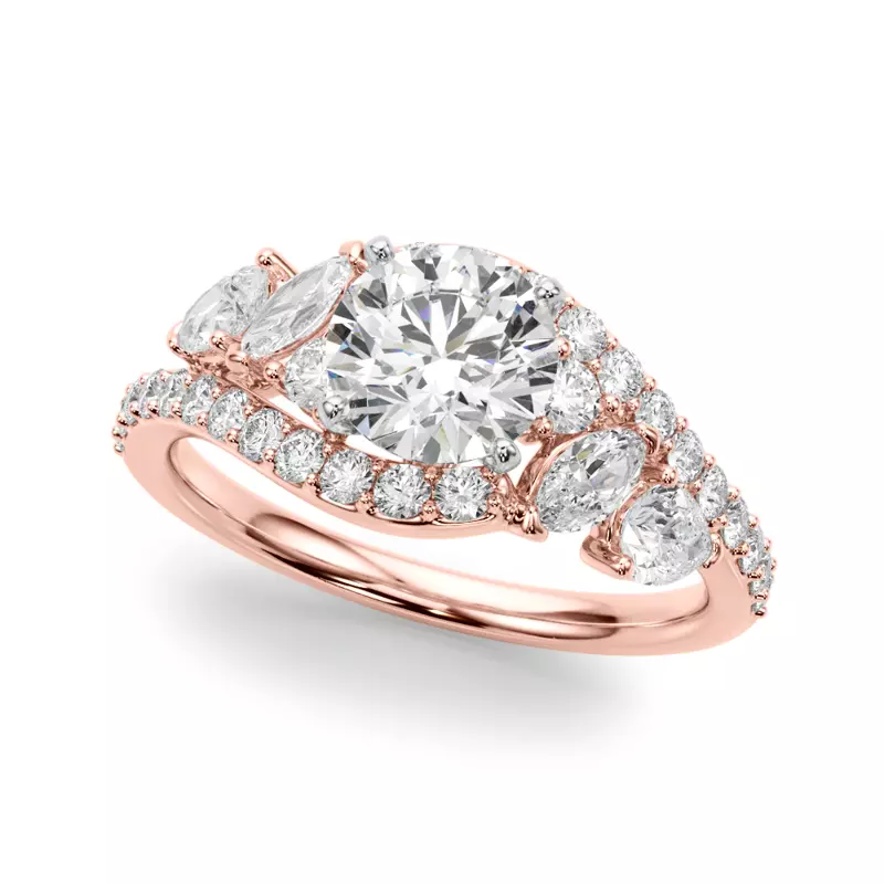 14K Rose Gold Sapphiris Pear And Marquise Diamond Bypass Engagement Ring