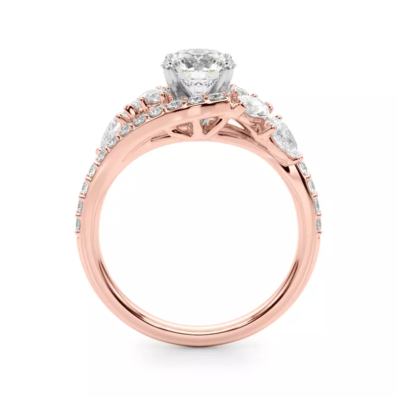 14K Rose Gold Sapphiris Pear And Marquise Diamond Bypass Engagement Ring