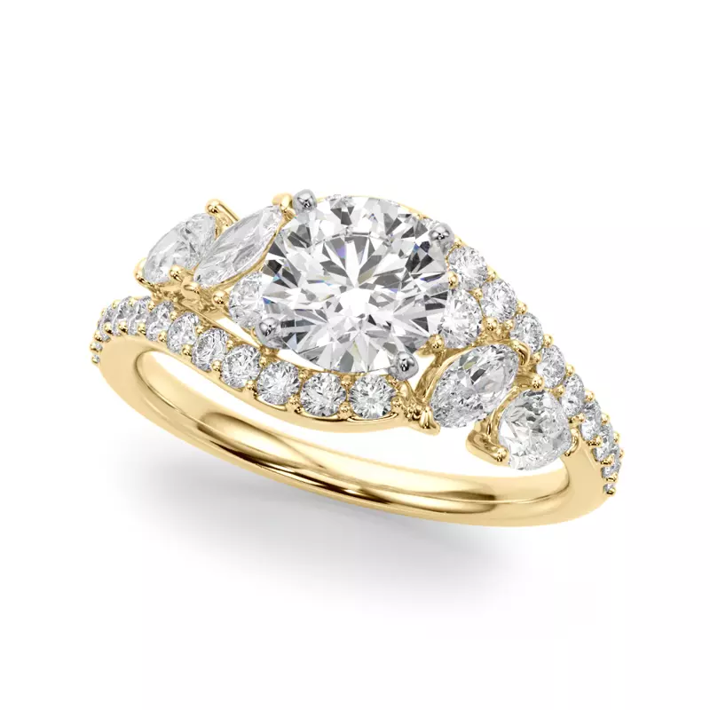 18K Yellow Gold Sapphiris Pear And Marquise Diamond Bypass Engagement Ring