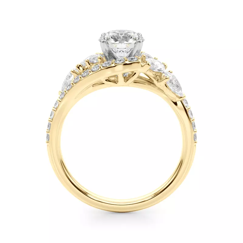 18K Yellow Gold Sapphiris Pear And Marquise Diamond Bypass Engagement Ring