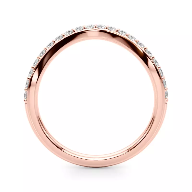 14K Rose Gold Sapphiris Curved Pave Diamond Wedding Band