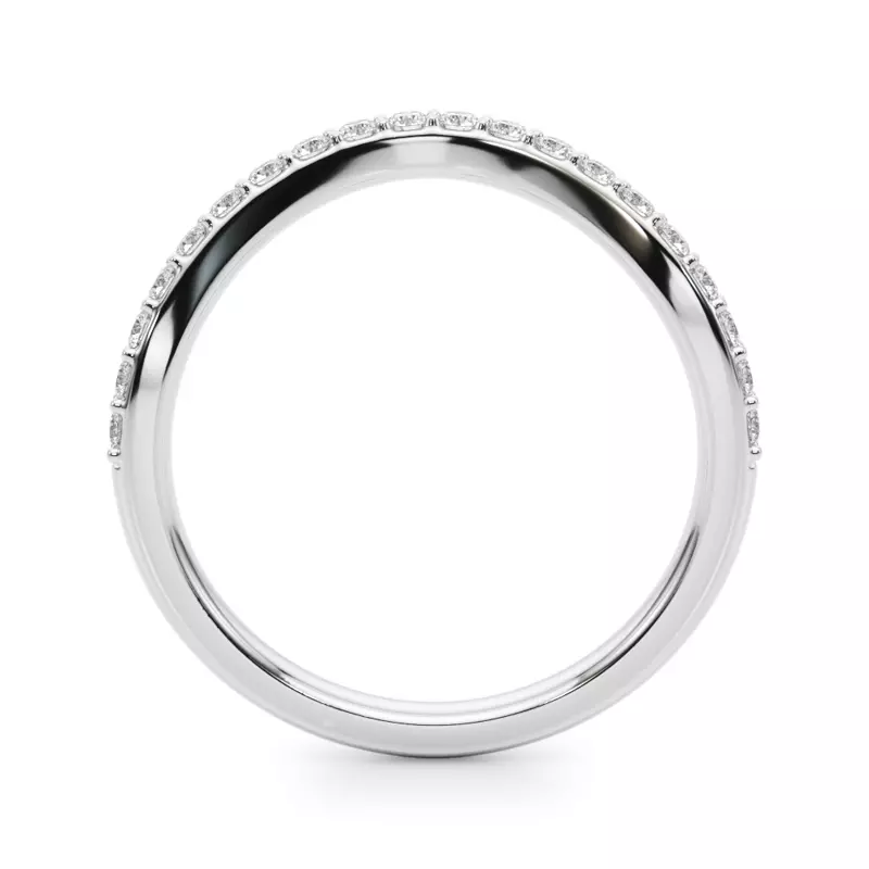 14K White Gold Sapphiris Curved Pave Diamond Wedding Band