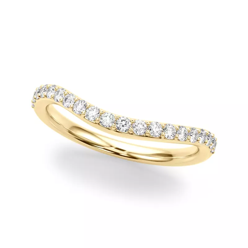18K Yellow Gold Sapphiris Curved Pave Diamond Wedding Band