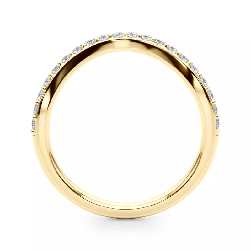18K Yellow Gold Sapphiris Curved Pave Diamond Wedding Band