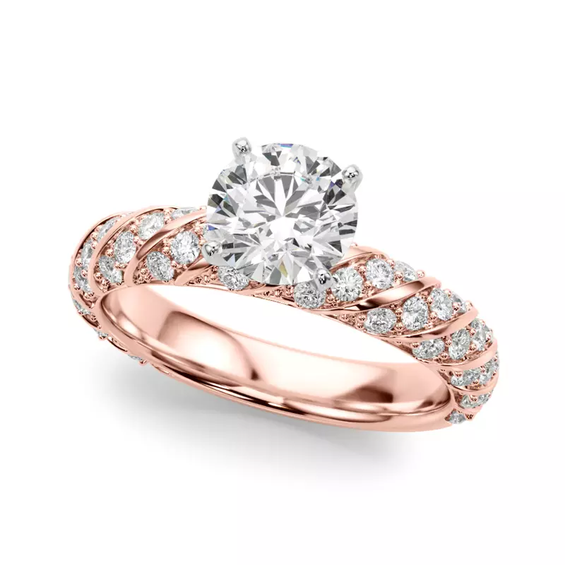 14K Rose Gold Aurorite Swirl Inspired Diamond Engagement Ring