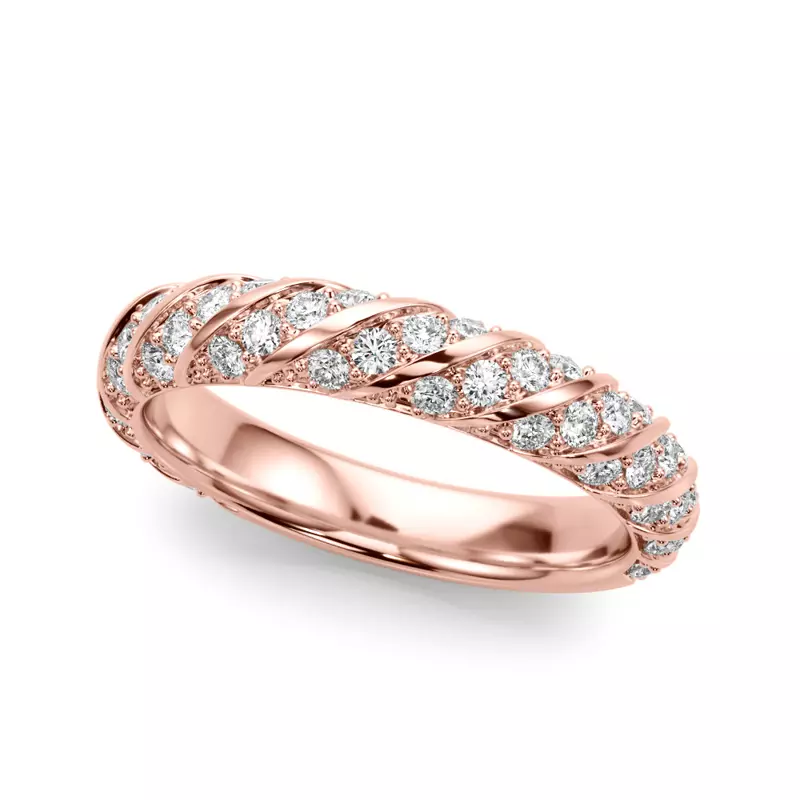 14K Rose Gold Aurorite Swirl Inspired Diamond Wedding Band