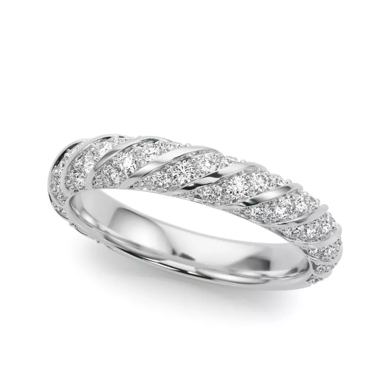 14K White Gold Aurorite Swirl Inspired Diamond Wedding Band