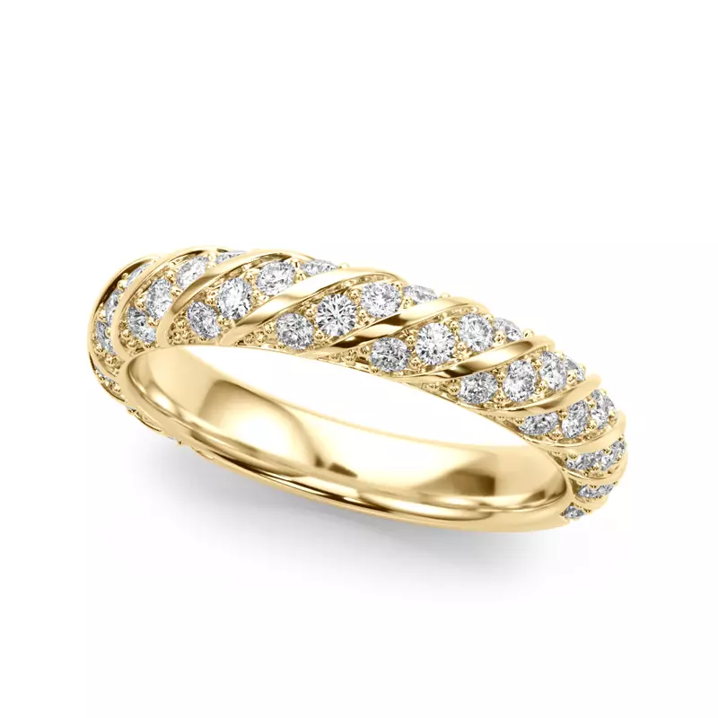 14K Yellow Gold Aurorite Swirl Inspired Diamond Wedding Band