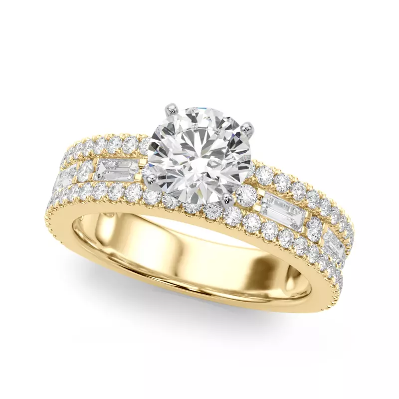 14K Yellow Gold Opulencia Round And Baguette Diamond Engagement Ring