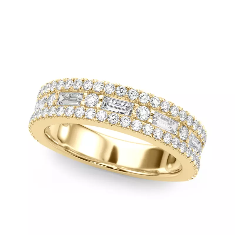 18K Yellow Gold Opulencia Round And Baguette Diamond Wedding Band