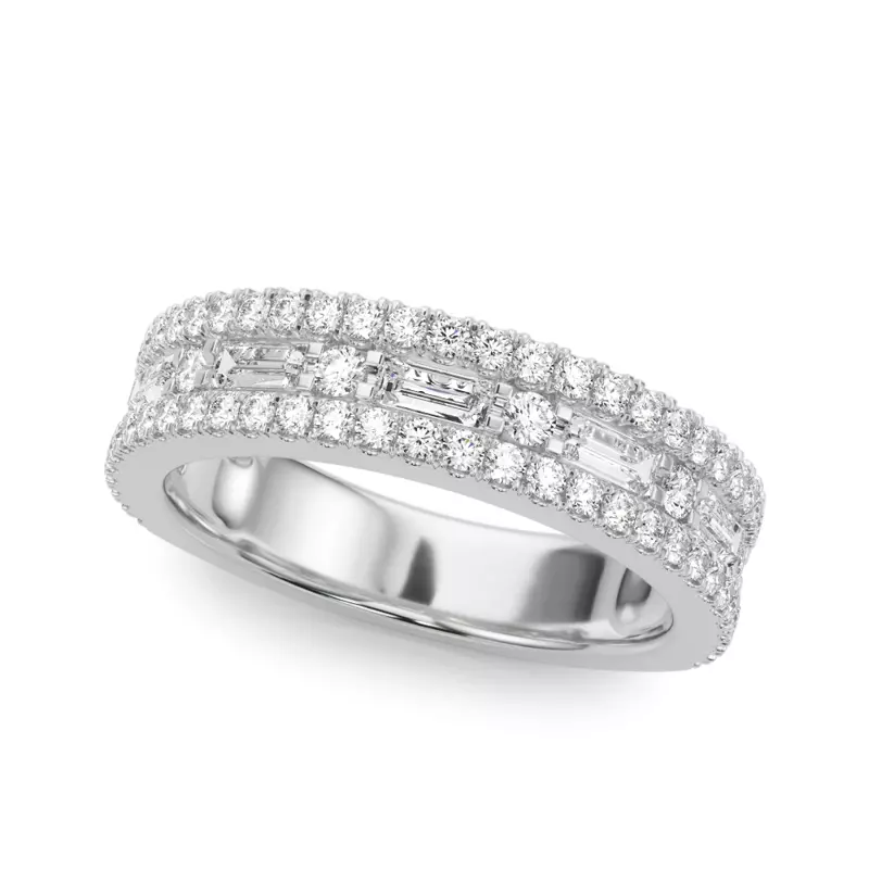 Platinum Opulencia Round And Baguette Diamond Wedding Band