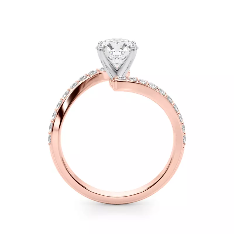 14K Rose Gold Moonstara Chevron Style Pave Diamond Engagement Ring