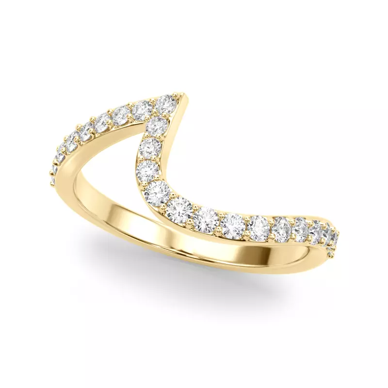 14K Yellow Gold Moonstara Chevron Style Pave Diamond Wedding Band
