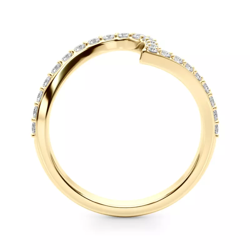 14K Yellow Gold Moonstara Chevron Style Pave Diamond Wedding Band