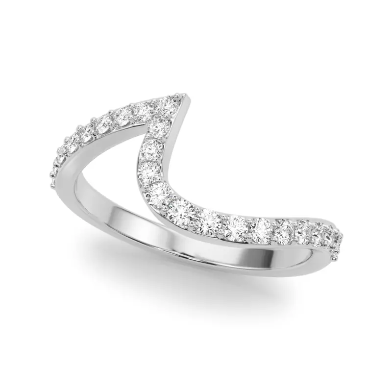 18K White Gold Moonstara Chevron Style Pave Diamond Wedding Band