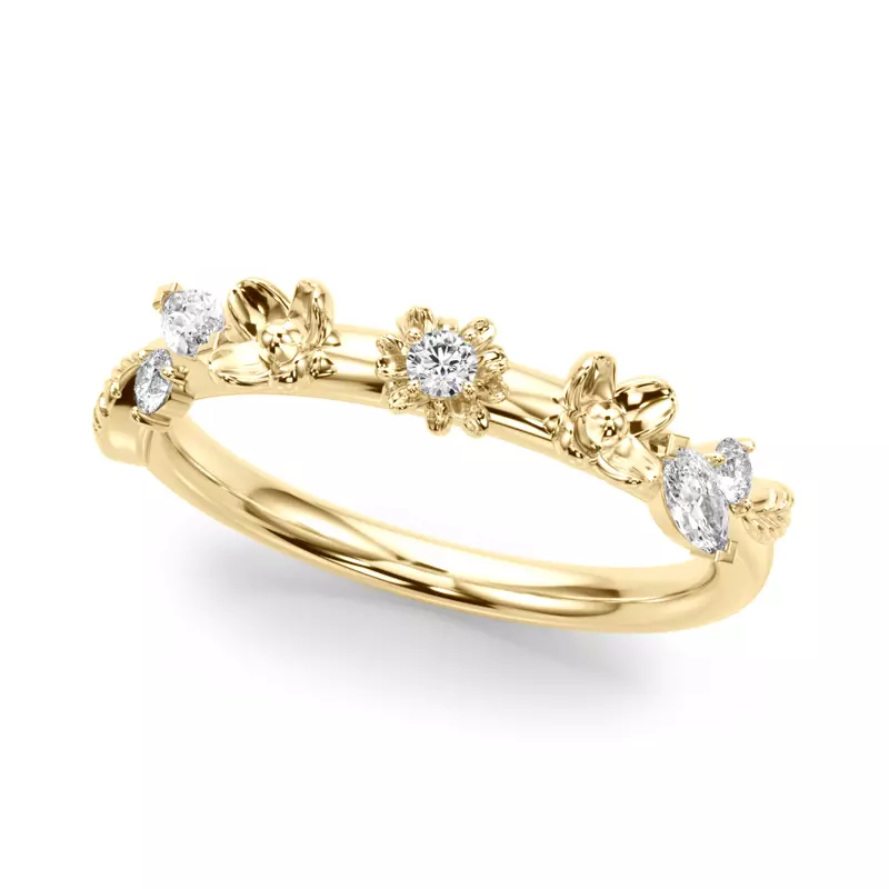 18K Yellow Gold Tulum Floral Wedding Band